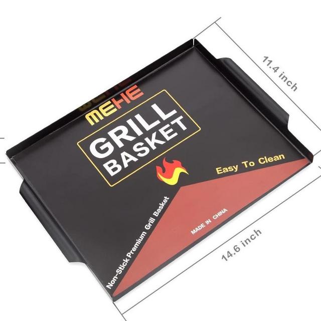 MEHE Grill Basket,Nonstick Grilling Topper 14.6"x11.4 Thicken Grill Pan BBQ Accessory for Grilling Vegetable, Fish, Shrimp, Meat, Camping Cookware