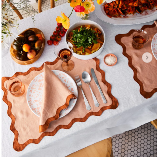 Terracotta & Rust 100% French Flax Linen Scalloped Placemats (Set of Four)