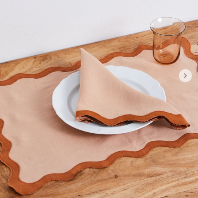 Terracotta & Rust 100% French Flax Linen Scalloped Napkins (Set of Four)