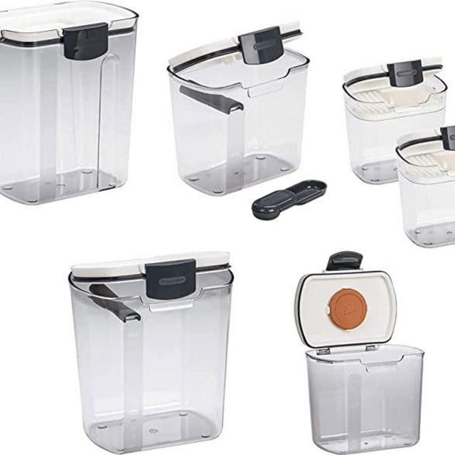 Progressive Prepworks ProKeeper 6 Piece Kitchen Clear Plastic Airtight Food Flour And Sugar Storage Organization Container Baking Canister Set, White
