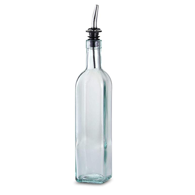 eHomeA2Z Italian Glass Oil And Vinegar Cruet 16 Oz, Olive Oil Dispenser With Stainless Steel Spout, Slight Green Tint (1, 16 oz)
