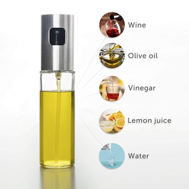 Oil Sprayers by Modern Livin – Set of 2 Premium Olive Oil Dispensers 100ML/3.4oz – Glass Vinegar Mister Bottle For Cooking, Baking, BBQ, Salads – Stainless Steel Funnel & Cleaning Brush Included