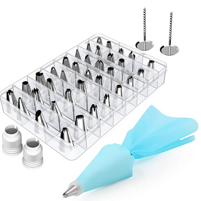 Kootek 42 Pieces Cake Decorating Supplies Kit with 36 Icing Tips, 2 Silicone Pastry Bags, 2 Flower Nails, 2 Reusable Plastic Couplers Baking Supplies Frosting Tools Set for Cupcakes Cookies