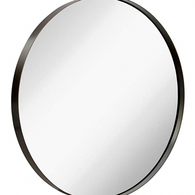 Hamilton Hills Contemporary Brushed Metal Bronze Wall Mirror | Glass Panel Bronze Framed Rounded Circle Deep Set Design (30" Round)