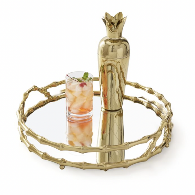 Gold Bamboo Round Mirror Tray