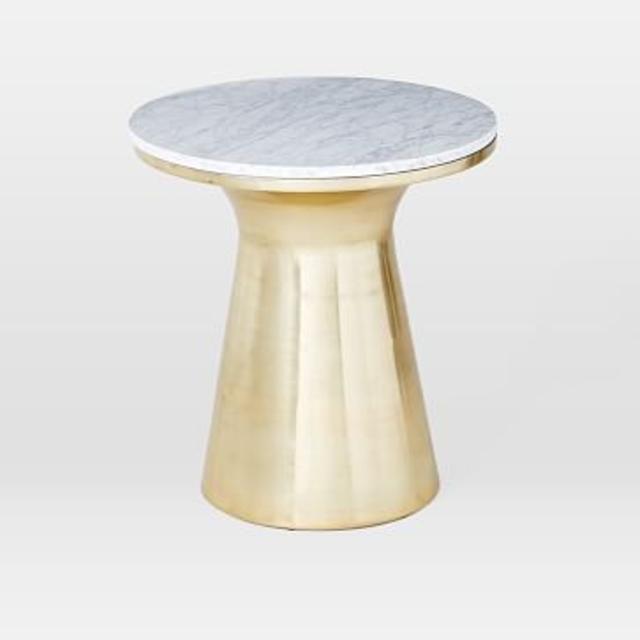 Marble Topped Pedestal Side Table, (20" Diam.), Marble/Antique Brass