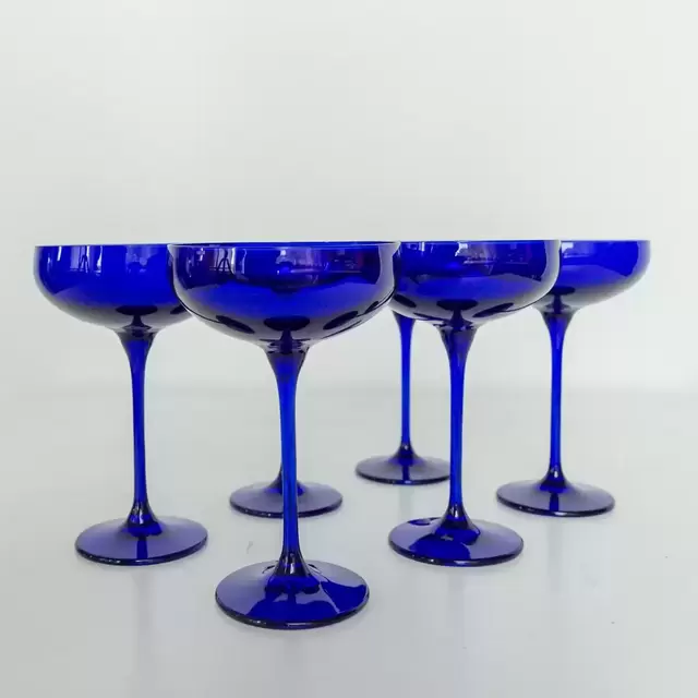 Estelle Colored Champagne Coupe Stemware - Set of 6 {Royal Blue}