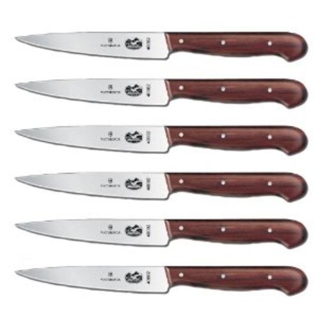 Victorinox 4-3/4-Inch Straight-Edge Pointed-Tip Steak Knife, Set of 6, Rosewood Handles