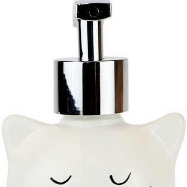 Isaac Jacobs White Ceramic Cat, Liquid Soap Pump/Lotion Dispenser with Chrome Metal Pump (Holds Up to 12 Oz) – Great for Bathroom, Kitchen Countertop, Bath Accessory (Cat)