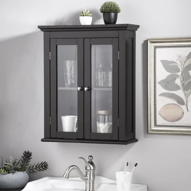 Glitzhome Wall Cabinet with Double Doors, Espresso