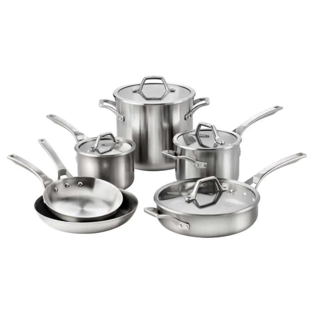 Kirkland Signature Clad 5-ply Stainless Steel 10 Piece Cookware Set