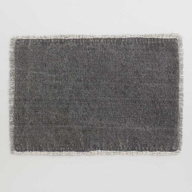 Soft Black Woven Placemats with Natural Fringe Set of 4