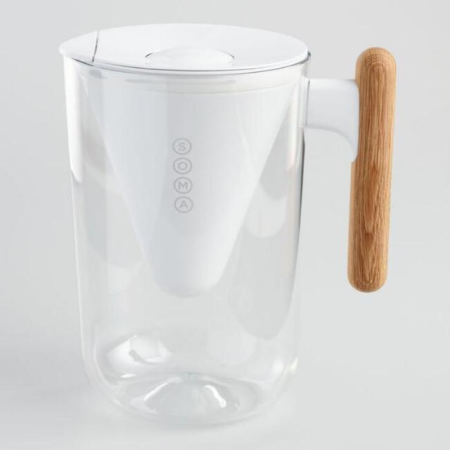 Soma 10 Cup Water Filter Pitcher with Bamboo Handle; White