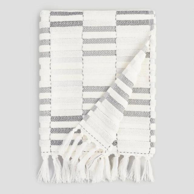 Black and Ivory Striped Sculpted Sloan Hand Towel