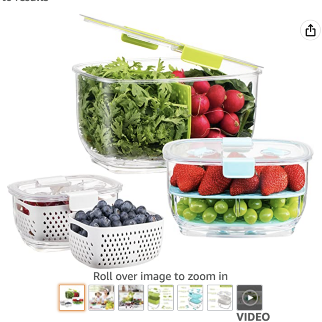 LUXEAR Fresh Produce Vegetable Fruit Storage Containers 3Piece Set, BPA-free Fridge Storage Container, Partitioned Salad Container, Fridge Organizers, Used in Storing Fruits Vegetables Meat Fresh Fish