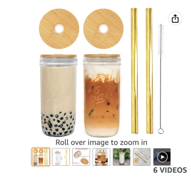 Mason Jar with Lid and Straw, 24oz Wide Mouth Mason Jar Drinking Glasses Tumbler with Silicone Sleeve Bamboo Lid, Reusable Boba Cups Travel Bottle for Iced Coffee Large Pearl Juices Cocktail