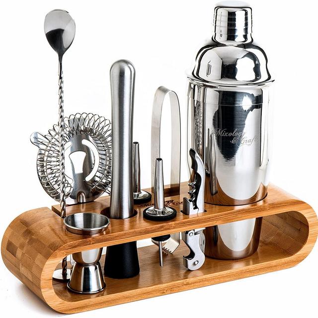 Mixology Bartender Kit (Silver with bamboo stand)
