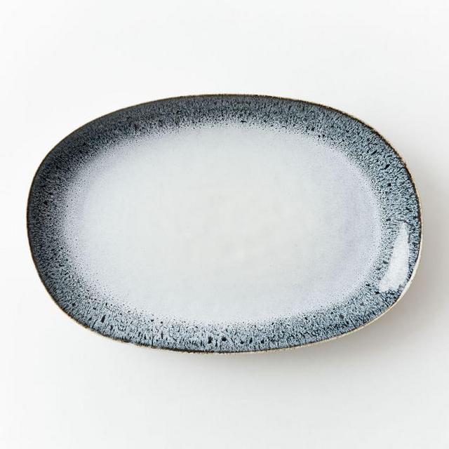 Reactive Glaze Stoneware Large Oval Platter - Black/White
