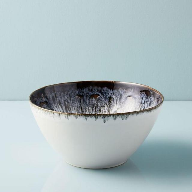 Reactive Glaze Stoneware Tall Serving Bowl - Black/White