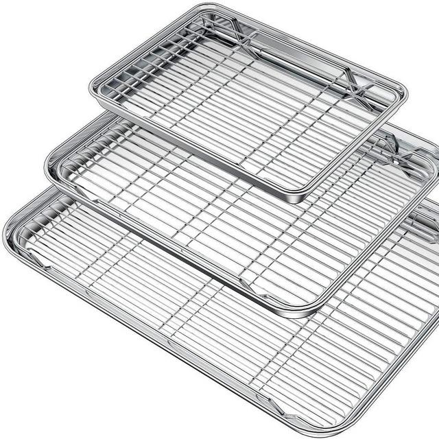 Wildone Baking Sheet with Rack Set (3 Pans + 3 Racks), Stainless Steel