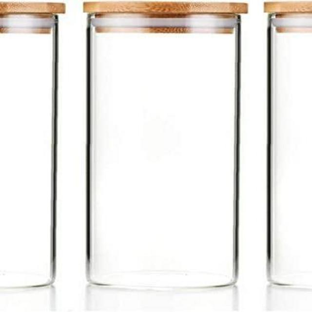 Sweejar 40 oz Glass Canisters with Airtight Bamboo Lid(set of 3), Food Storage Jar for Kitchen, Dry Food Containers for Serving Tea, Coffee, and More