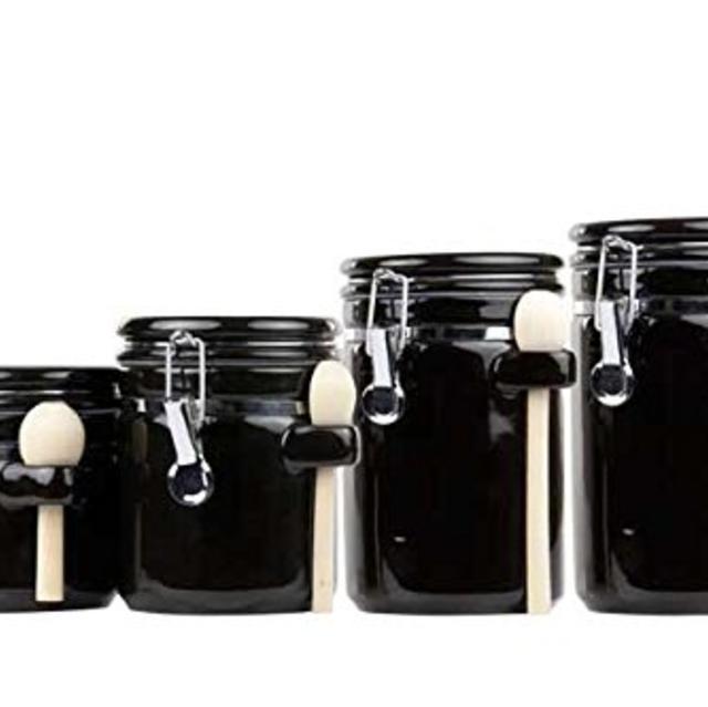 Home Basics 4PC Ceramic Canister Set W/Spoon (Black)