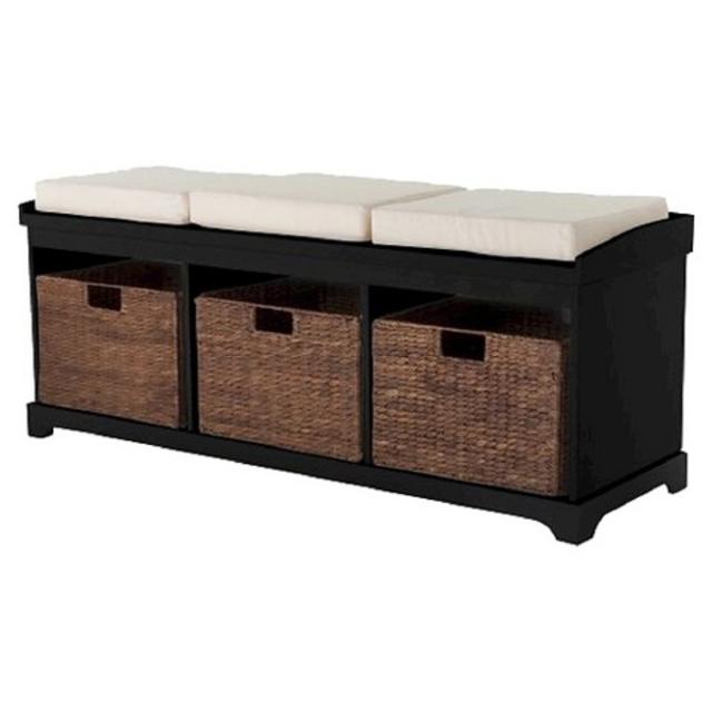 Entryway Bench with 3 Baskets/Cushions - Black product details page