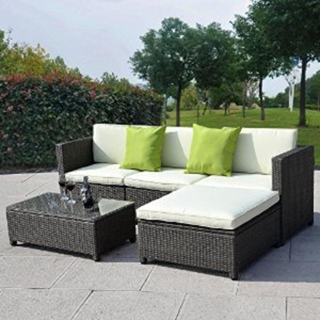 Outdoor Patio 5PC Furniture Sectional PE Wicker Rattan Sofa Set Deck Couch Black