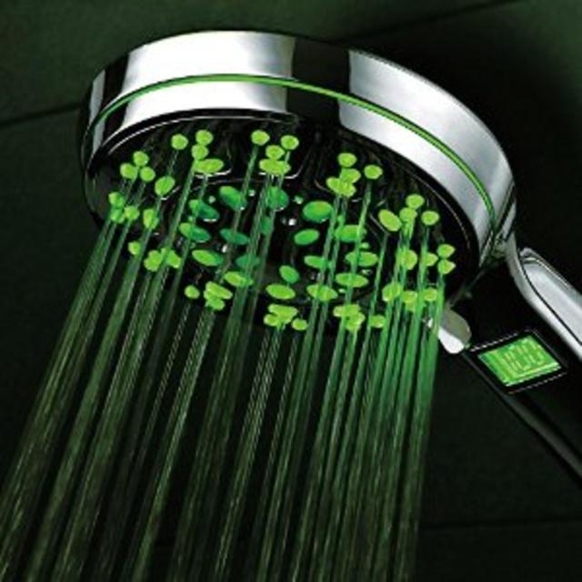 HotelSpa® All Chrome 5 Setting LED/LCD Handheld Shower-Head with Lighted LCD Temperature Display by Top Brand Manufacturer! Color of LED lights changes automatically according to water temperature