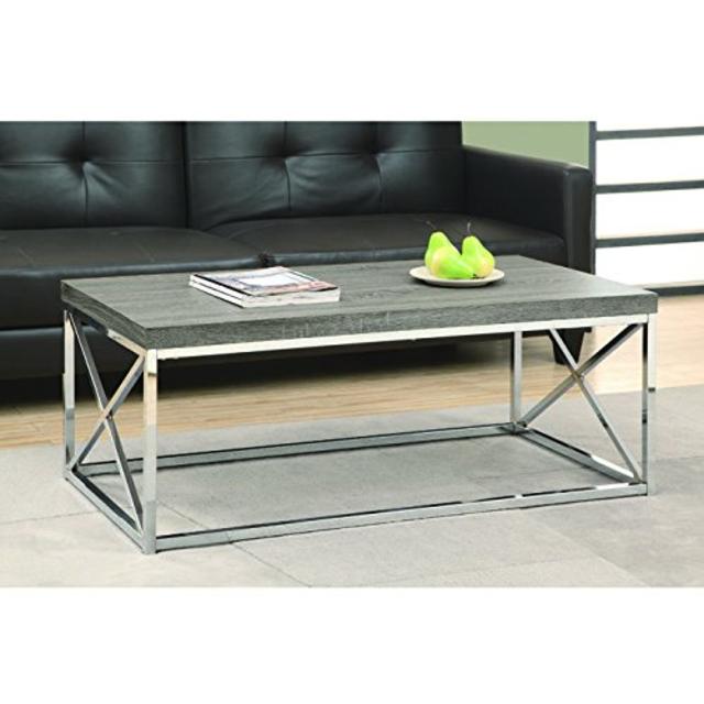 Monarch Reclaimed-Look/Chrome Metal Cocktail Table, Dark Taupe