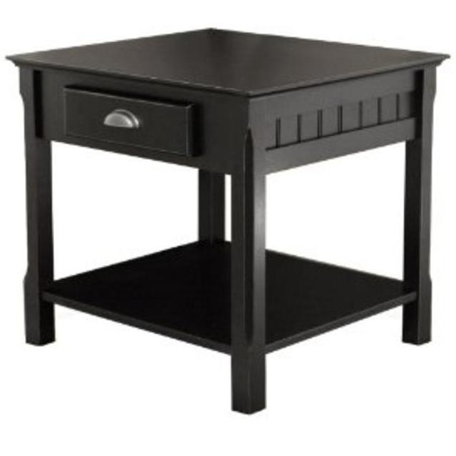 Winsome Wood End Table with Drawer and Shelf, Black