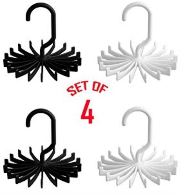 Smartek 360 Degree Rotating Tie Rack Closet Storage Black and White 4 Pack