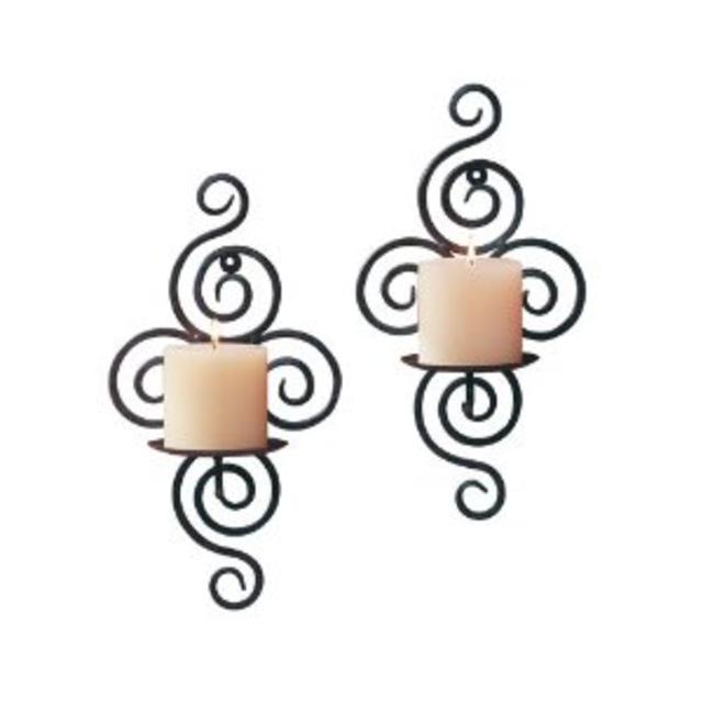 Gifts & Decor Pair of Swirling Iron Hanging Wall Candleholder Sconce