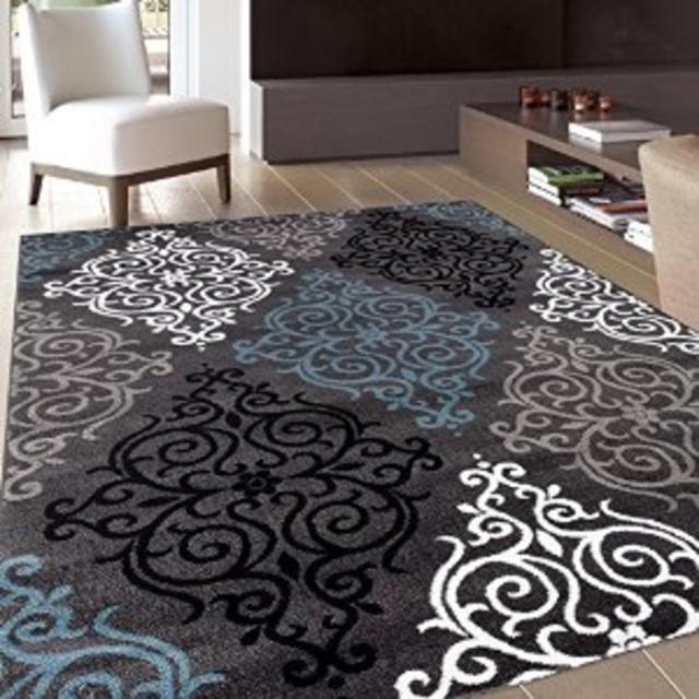 Rug Decor Modern Transitional Soft Damask Area Rug, 7' 10" by 10'2", Grey