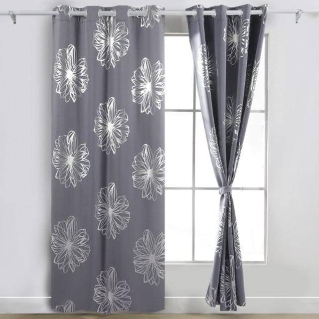 Deconovo Fashion Light Grey Flower Foil Printed Thermal Insulated Bedroom Grommet Blackout Curtains 52"W x 63"L - 1 Pair