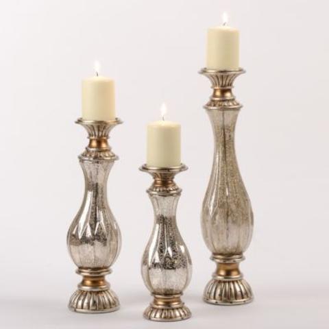 Antiqued Mercury Glass Candle Holder, Set of 3