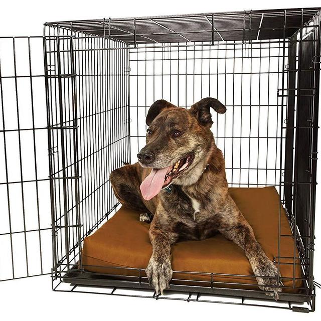 Orthopedic 4" Dog Crate Pad by Big Barker. Waterproof & Tear Resistant. Thick, Heavy Duty, Tough, Washable Cover. Luxury Orthopedic Support Foam inside. Sized to perfectly fit inside standard crate sizes. Made in USA.