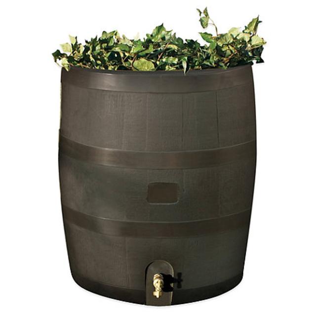 Round 35-Gallon Rain Barrel with Planter in Mud