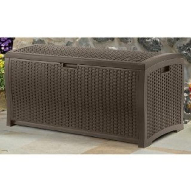 Suncast DBW9200 Mocha Wicker Resin Deck Box, 99-Gallon