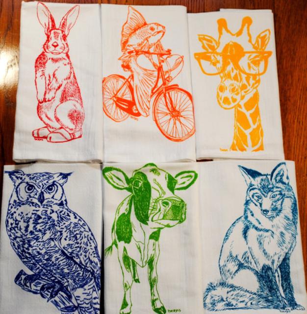 Cloth Dinner Napkins - Screen Printed Recycled Cotton Cloth Napkins Set of Six - Washable and Reusable Eco Friendly