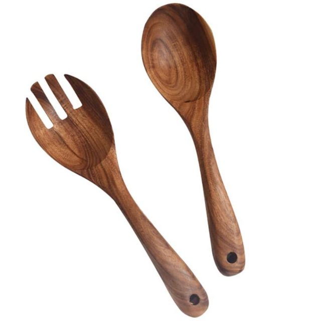 Wooden Salad Server Set of 2 Acacia Stirring Spoon 10-Inch Wooden Utensils for Serving Salad