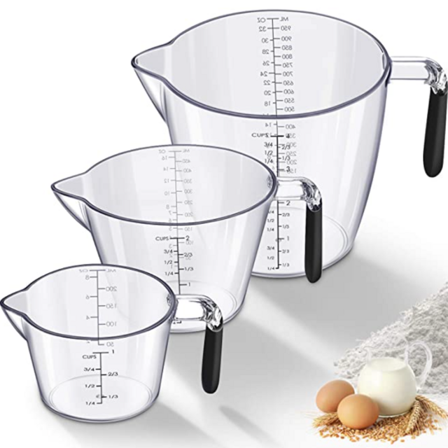 Plastic Measuring Cups Set, SAWAKE 3-Piece BPA Free Liquid Measuring Cups with Spout for Kitchen Cooking Baking - include 1, 2 and 4 Cup Capacity with Ml and Oz Measurement