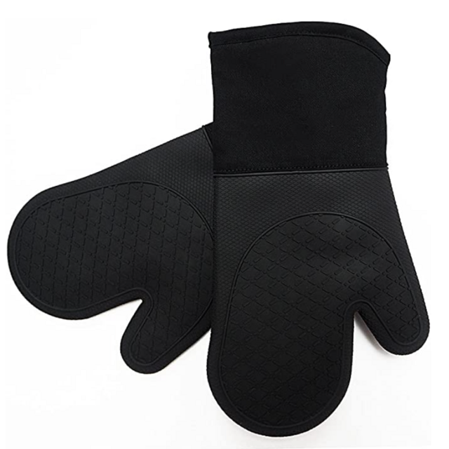 FERLLYMI Heat Resistant Silicone Shell Kitchen Oven Mitts for 500 Degrees with Waterproof, Set of 2 Oven Gloves with Cotton Lining for BBQ Cooking Set Baking Grilling Microwave Machine Washable Black