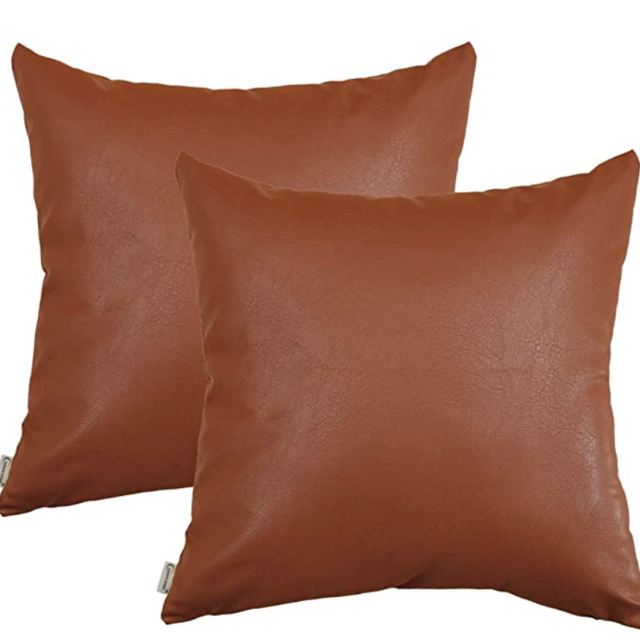 CARRIE HOME Brown Faux Leather Pillow Covers 18x18 Modern Farmhouse Throw Pillow Covers Scandinavian Home Decor for Sofa Couch and Bed, Set of 2