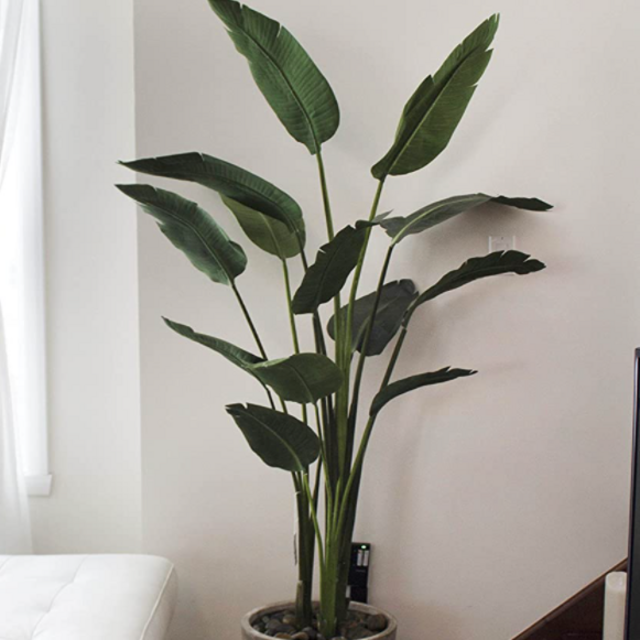 One 5 foot Artificial Silk Bird of Paradise Palm Tree Potted Plant