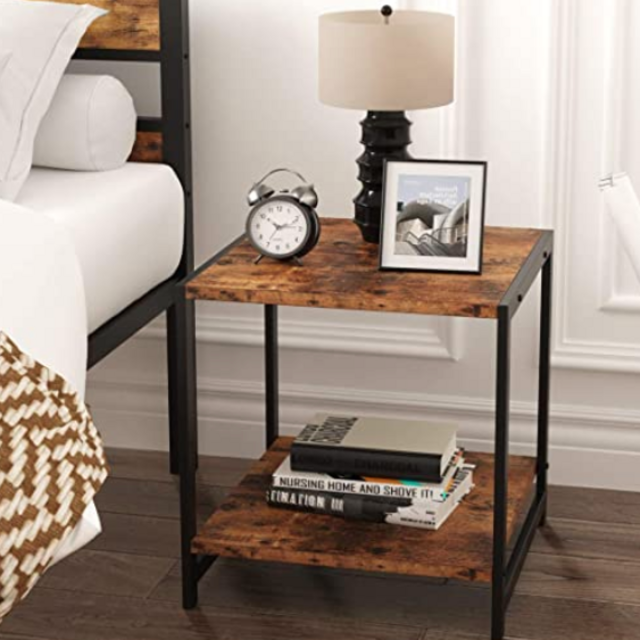 IRONCK Side Tables Living Room, Night Stand End Table with Storage Shelf, Wood Look Accent Industrial Home Furniture, P2 Grade MDF Board with Frame, Retro Brown