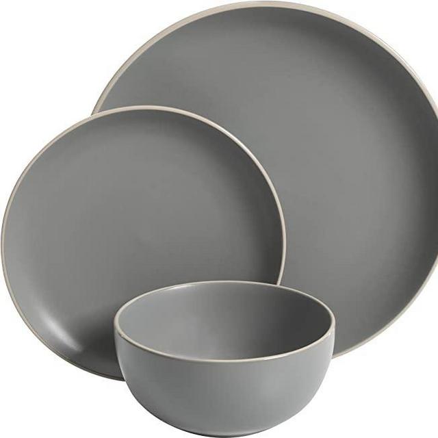 Gibson Home Rockaway Round Stoneware Dinnerware Set, Service for 4 (12pcs), Matte Grey