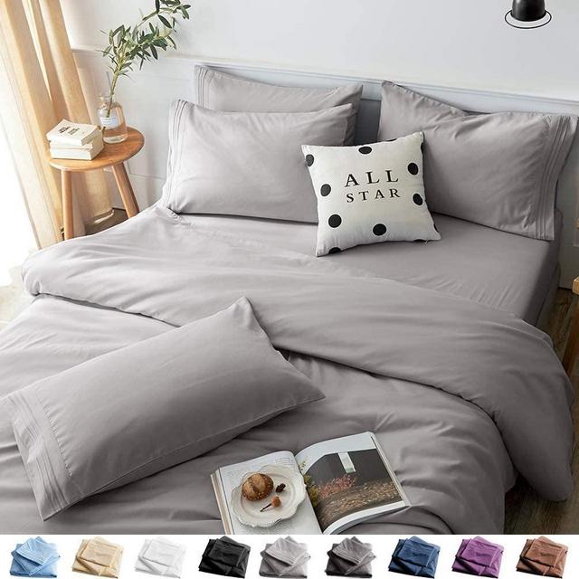 LBRO2M Bed Sheets Set Queen Size 6 Piece 16 Inches Deep Pocket 1800 Thread Count 100% Microfiber Sheet,Bedding Super Soft Comfortable, Cool Warm,（Grey）