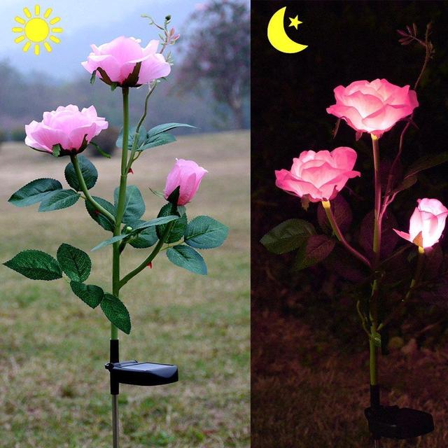 Homeleo Outdoor Solar Garden Stake Lights, Solar Powered Rose Flower Lights for Garden Back Yard Patio Decoration - Pink