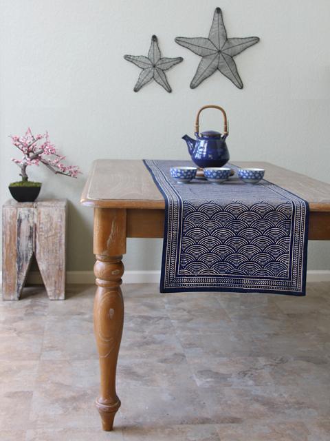 Navy Blue Wave Table Runner (Saffron Marigold, Fair Trade)